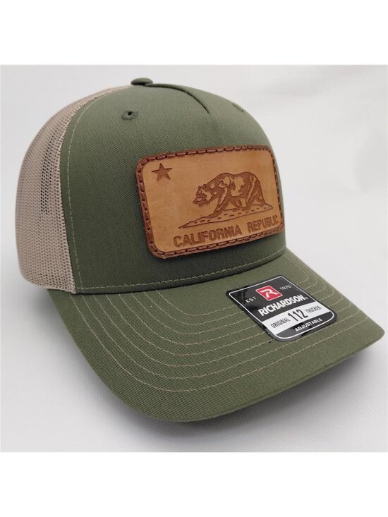 California Republic Leather Patch Olive Tan Richardson 112 Trucker Hat New Bear main image 4
